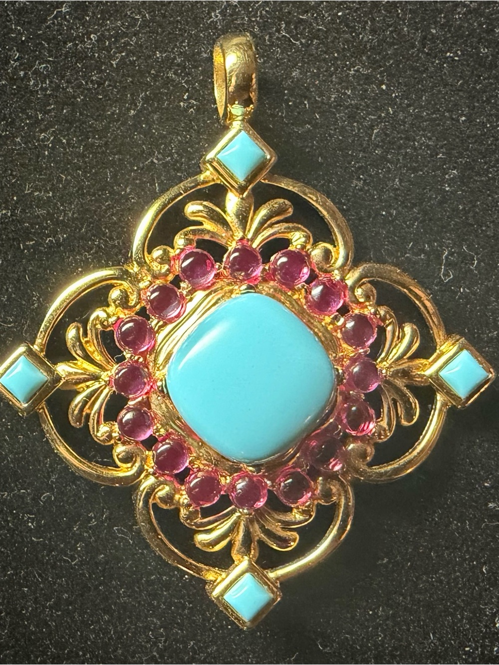 Vintage Ross Simons 925 Gold Vermeil Turquoise Ruby Estate Pendant